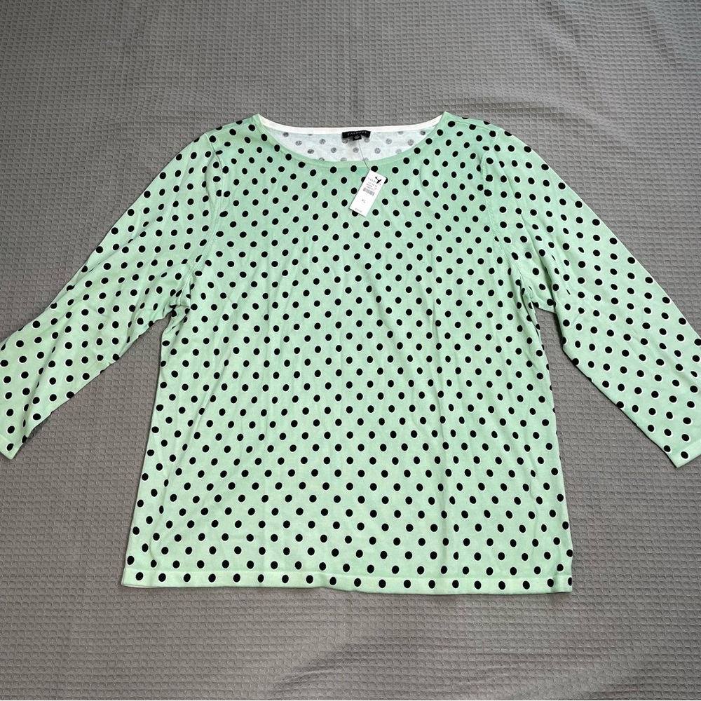 New Talbots Polka Dot Lightweight Sweater XL Mint Green 3/4 Sleeve
